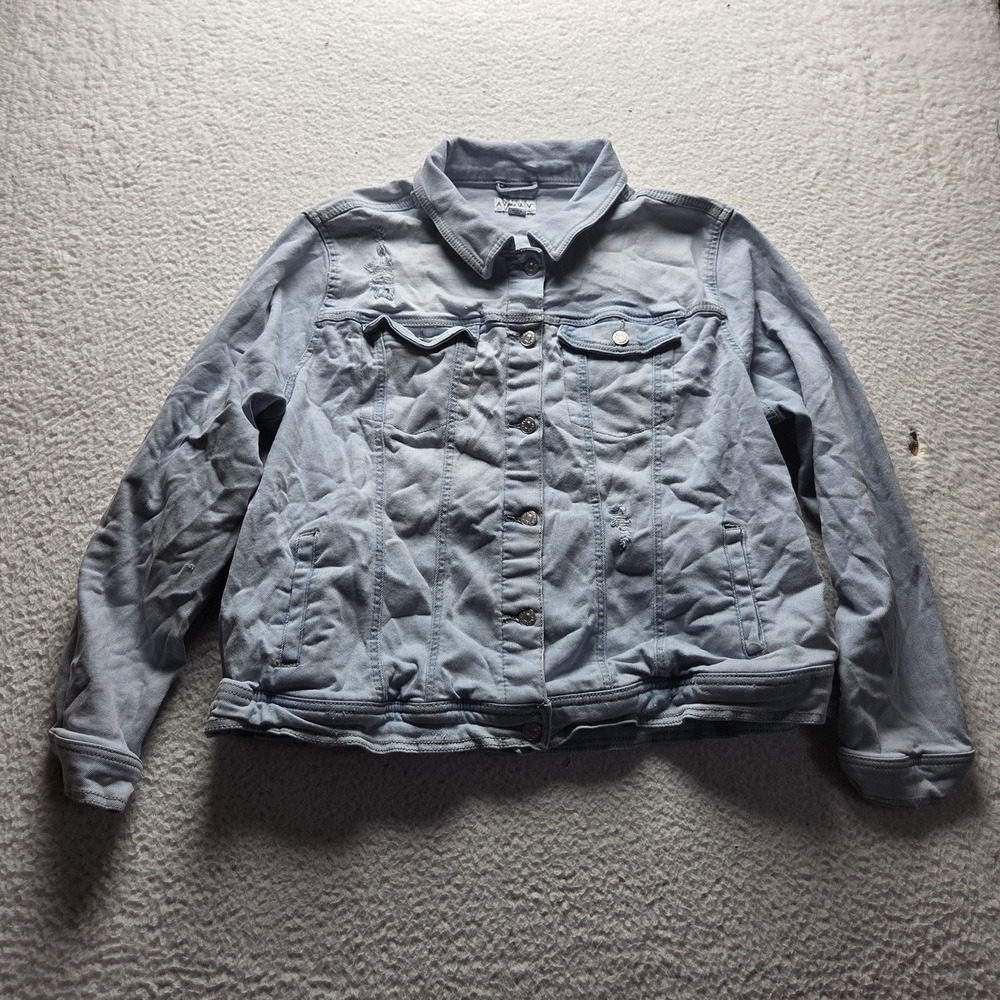 Ava & Viv Jacket Womens Plus 3X Blue Denim Button Front Stretch Collared Pockets